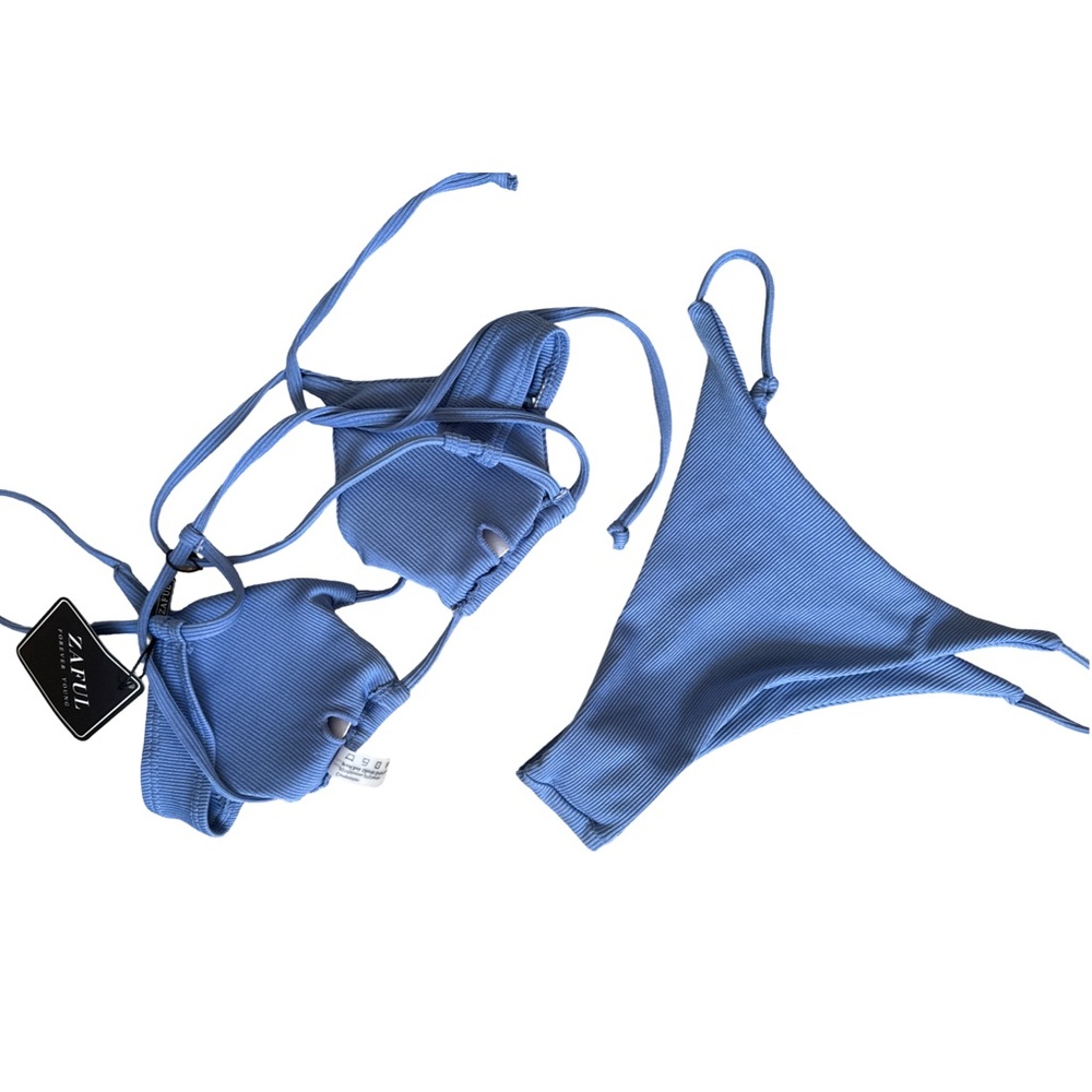 Zaful Blue Ribbed Bikini Set NWT - Picture 2 of 2